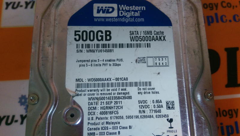 Western WD5000AAKX-001CA0 500GB Hard Drive - PLC DCS SERVO Control ...